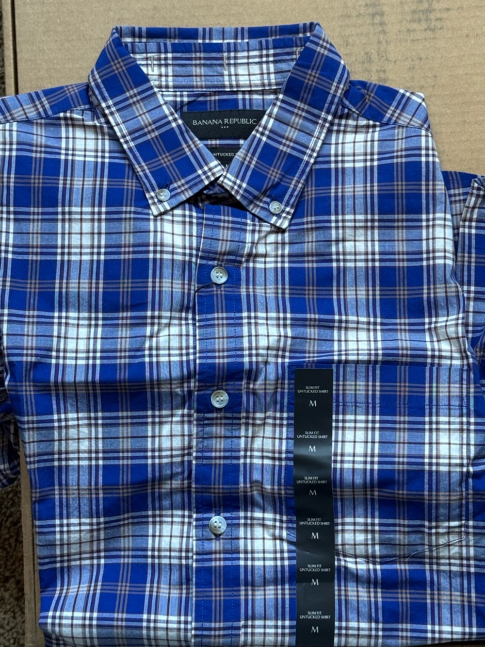 Banana Republic Men's Royal Blue and White Plaid Button-Down Shirt